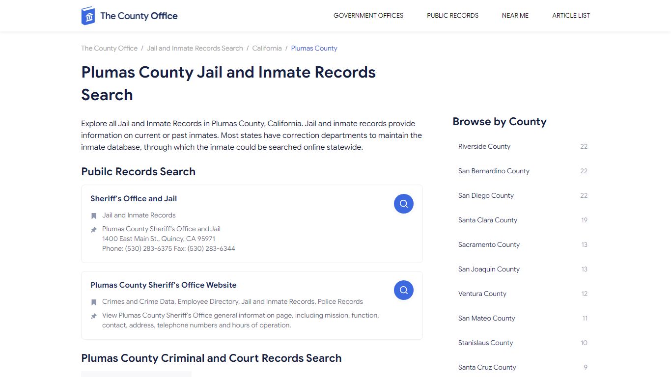 Plumas County Jail and Inmate Records Search - The County Office