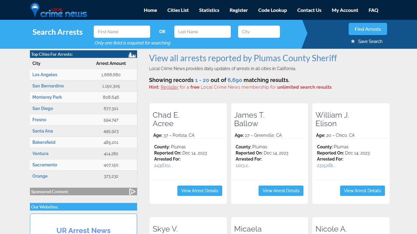 Arrests reported by Plumas County Sheriff | Local Crime News