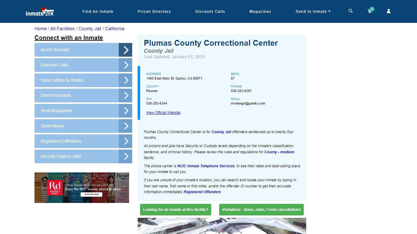 Plumas County Correctional Center - Inmate Locator - Quincy, CA