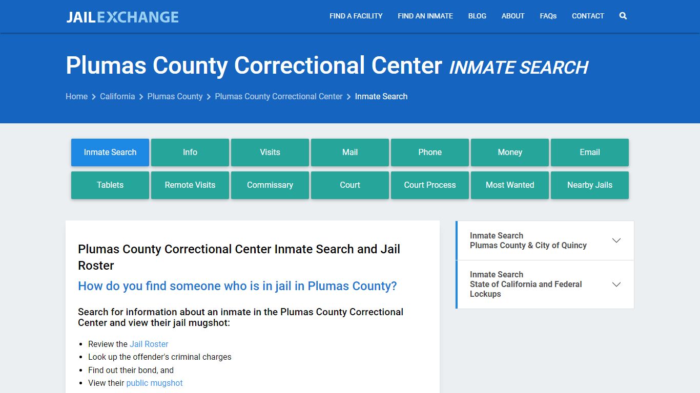 Plumas County Correctional Center Inmate Search - Jail Exchange