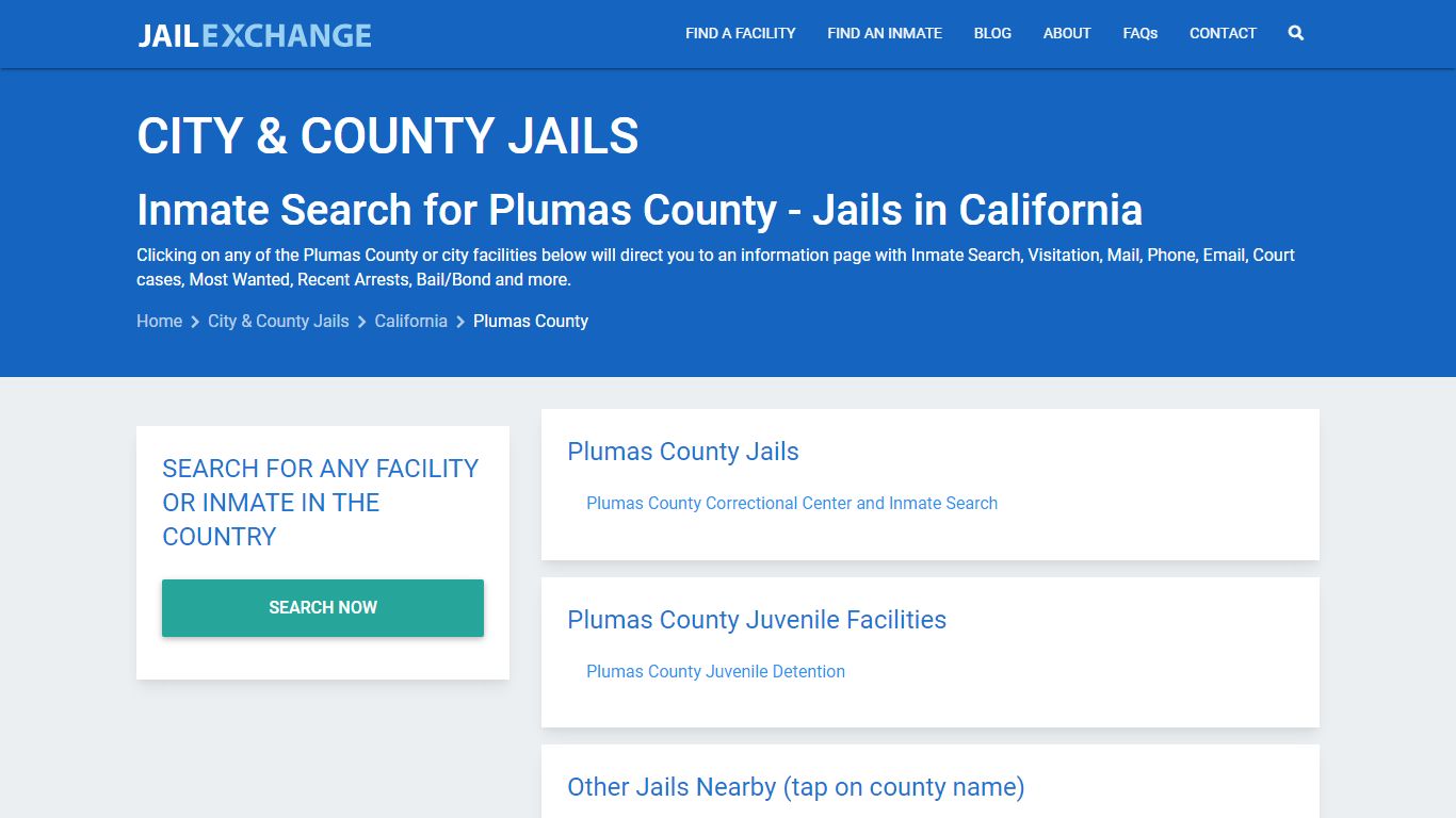 Inmate Search for Plumas County | Jails in California - Jail Exchange